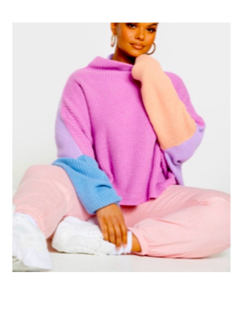 PrettyLittleThing Pastel Colorblock Cowl Neck Knit